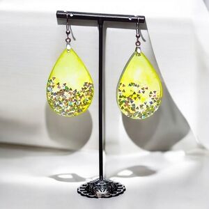 Handmade Neon Yellow Tear Drop Dangle Earrings